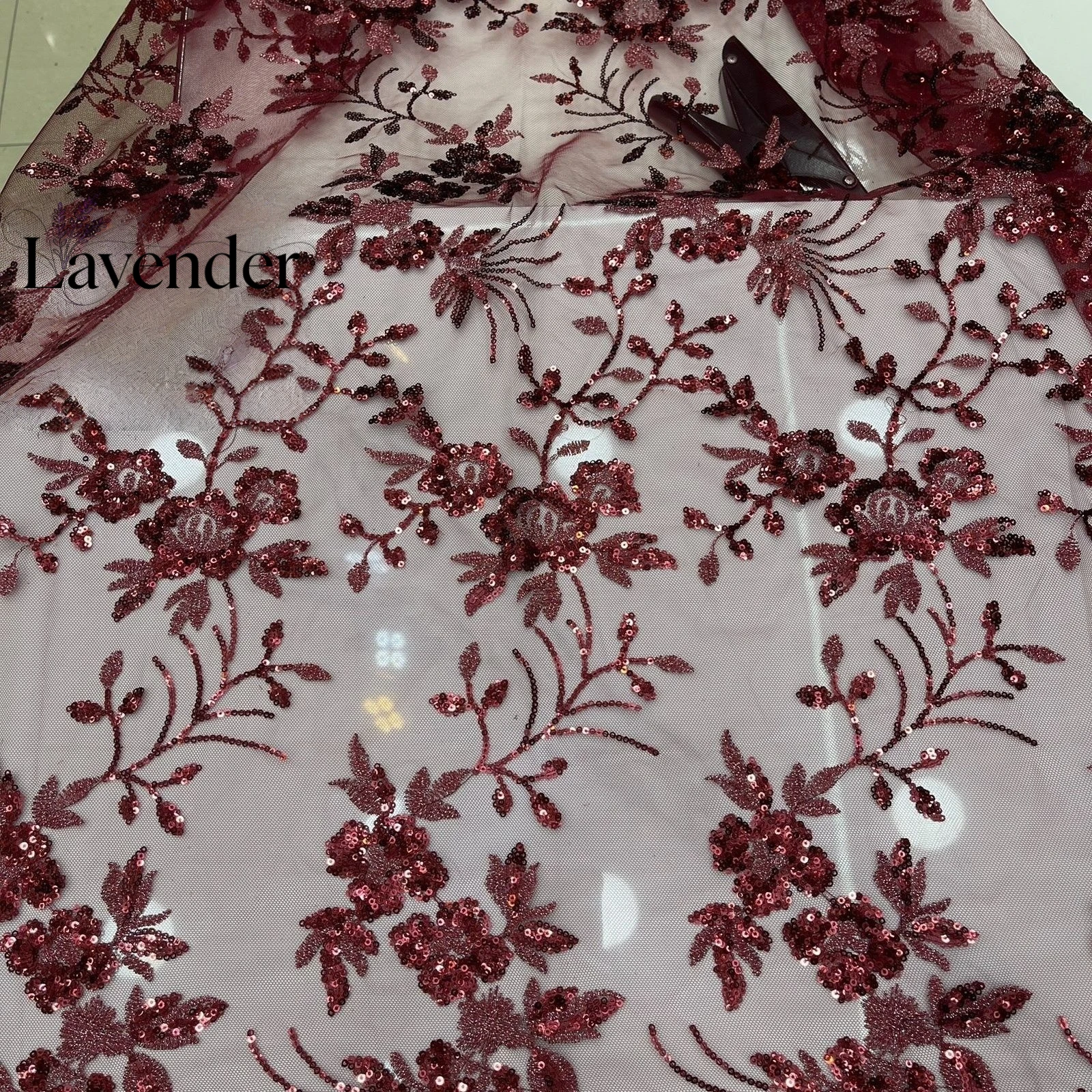

New flower embroidery sequin mesh fabric sewing wedding dress hem decoration evening dress designer DIY lace fabric