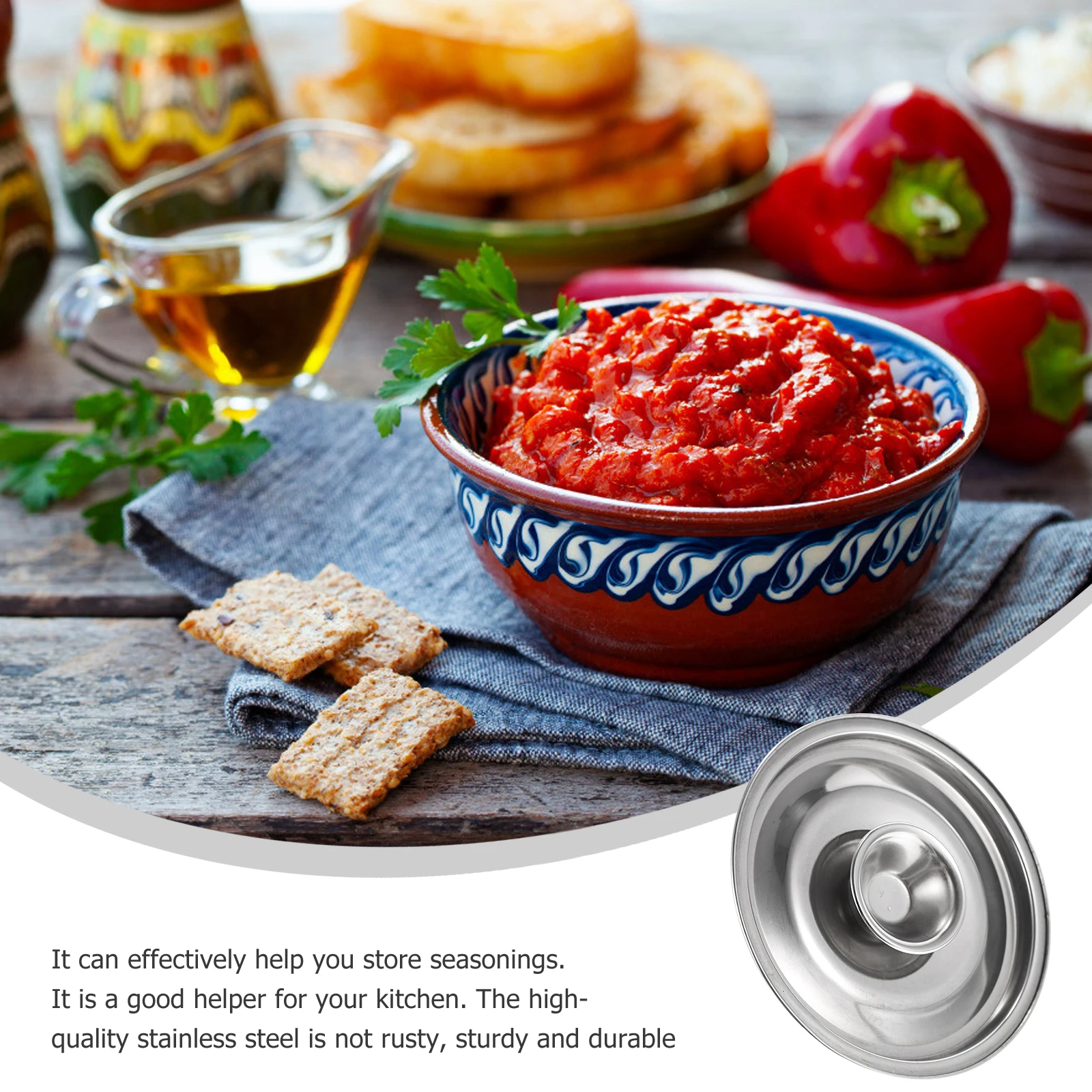 

1pc Stainless Steel Seasoning Pot Cover Cylinder Head Kitchen Gadget Splatter Guard Moisture Proof Explosion-Proof Easy