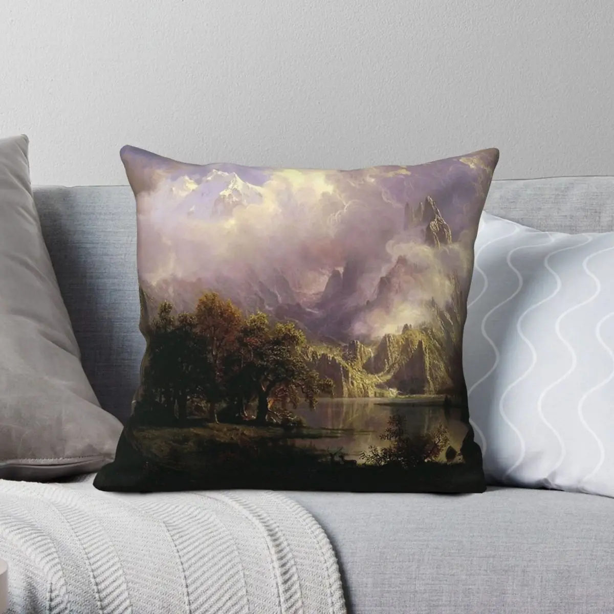 Albert Bierstadt Rocky Mountain Lander's Peak Pillowcase Polyester Linen Velvet Pattern Zip Throw Pillow Case Room Cushion Case