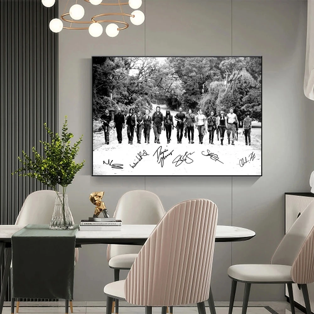 Black and White Vintage The Walking Dead Cast Pre Signed Poster Print Wall Art Movie Canvas Painting for Living Room Home Decor