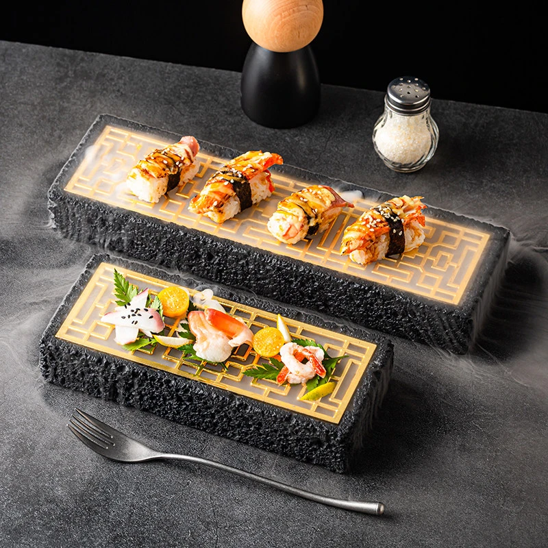 Japanese Sashimi Tableware Rectangular Plate Molecular Cuisine Dry Ice Tableware Sushi Dessert Western Food Decorative Pan