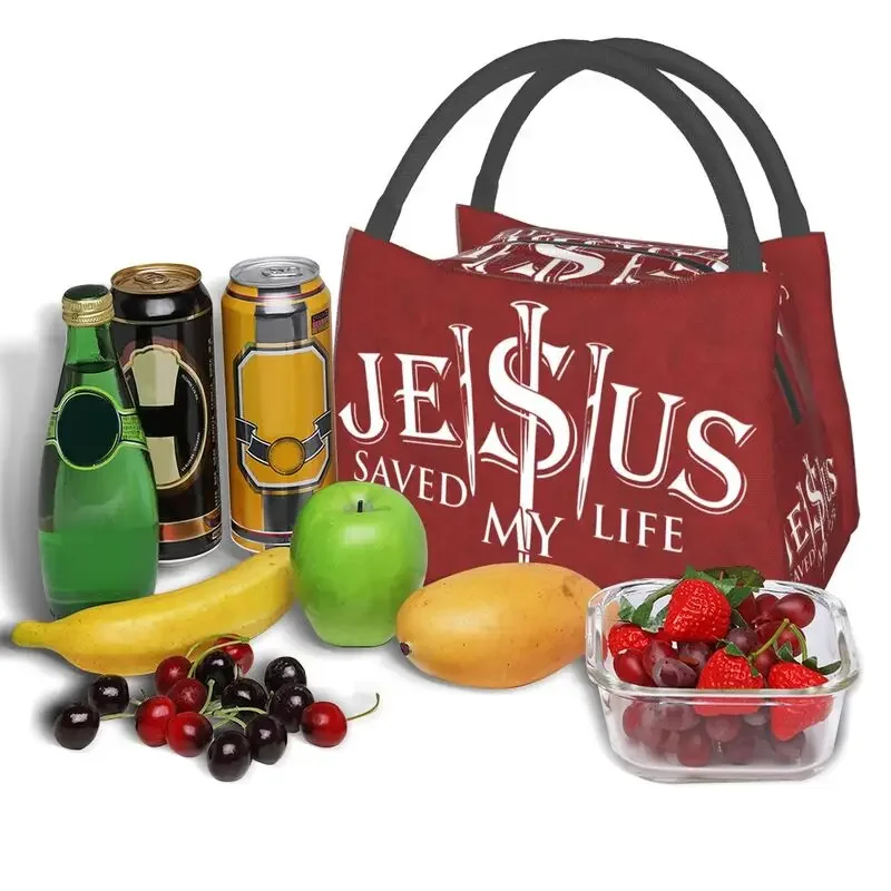 Jesus Saved My Life Insulated Lunch Bag for Work Office Christ Religion Christian Faith Portable Cooler Thermal Bento Box Women