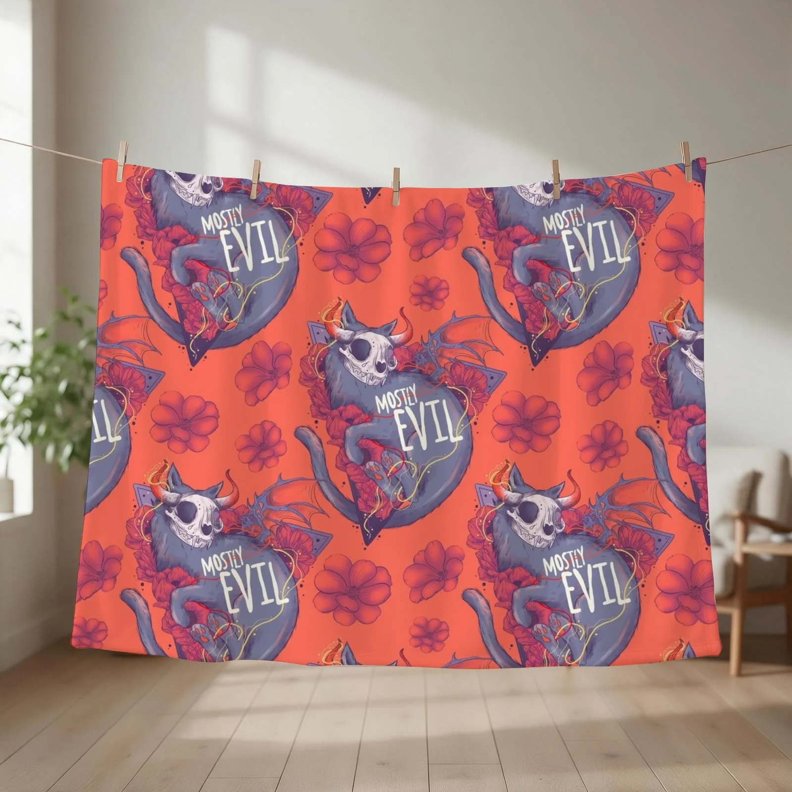 Mostly Evil Cat Throw Blanket Decorative Throw Hairys Beach Furrys Blankets
