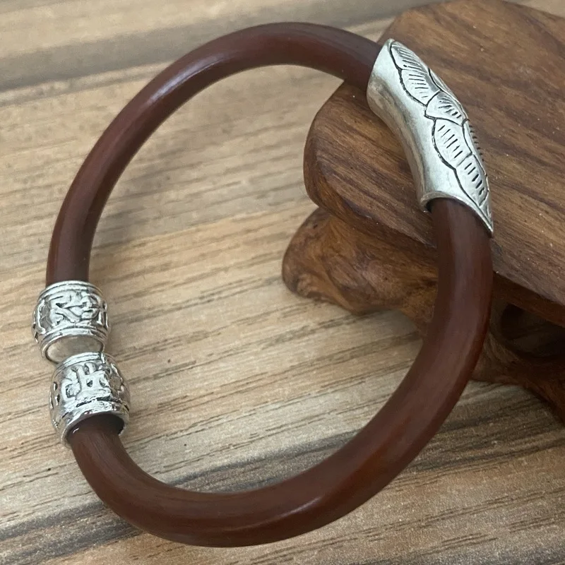 Wanfu Zhenyuan Tibetan Authentic Chicken Blood Vine Jewelry, Open Ancient Style Bangle, Bracelet Chain Accessory.