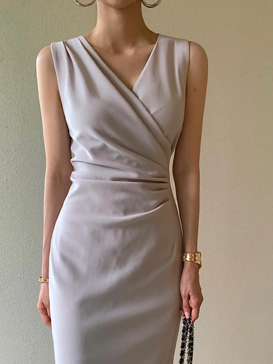 Gilet a pieghe con scollo a V incrociato da donna Dr Vita dimagrante Lunga Estate Nuovo Sle Sentimenti di fascia alta Faionable And Ele