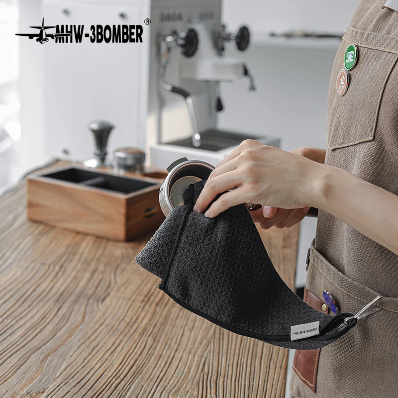 MHW-3BOMBER Portable Coffee Bar Barista Cleaning Towel with Hanging Ring Absorbent Espresso Cup Dish Towels Kitchen Accessories