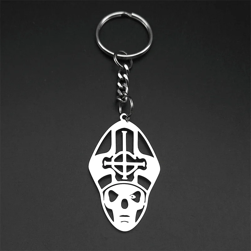 Pope Stainless Steel Keychains for Men Emeritus Ghost BC Nameless Ghoul Symbol Rock Band Sign Keychain Jewelry llavero N3004
