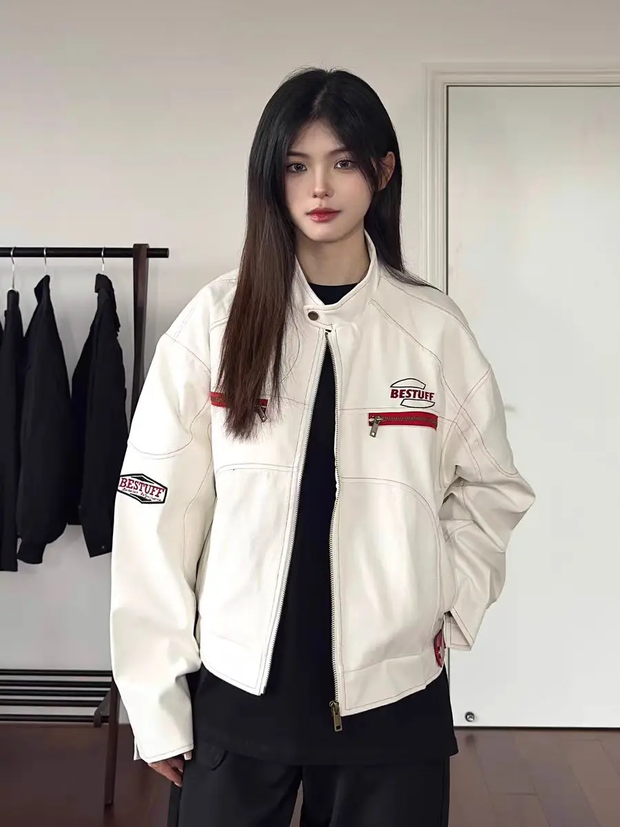 

Американский мотоцикл High Street Sle из искусственной кожи Jaet ex Осень-зима Дизайн Sensation Спецодежда Белое кожаное пальто Топ