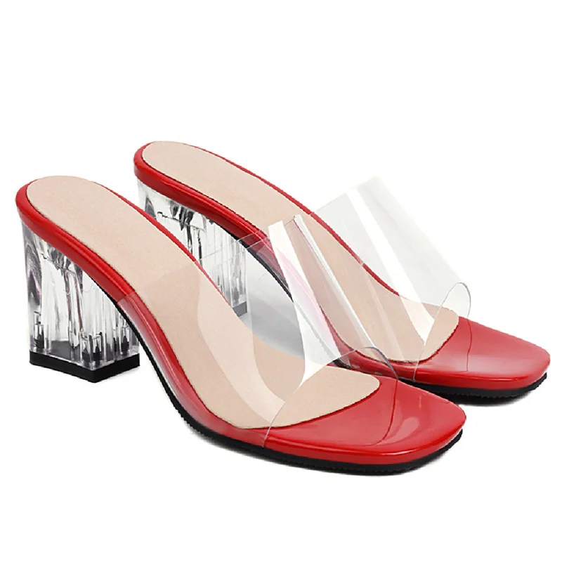 Fashion Clear Heels Women\'s Slippers PVC Transparent Summer Shoes For Women Casual Sandals Women Slides Party Shoes Big Size