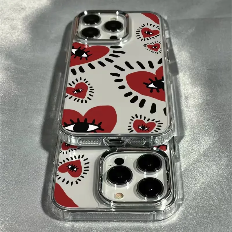 Unique Red Heart Eye Frame Soft Phone Case For iPhone 17 Air 16 16E 15 13 12 11 14 Pro Max XR XS X 7 8 16 Plus SE2 Clear Cover