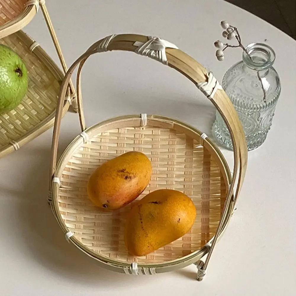 Basket Tray 1/2/3 Tier Bamboo Weaving Baskets Round Weave Snack Display Stand Handcrafted Elegant Storage Baskets Pastries
