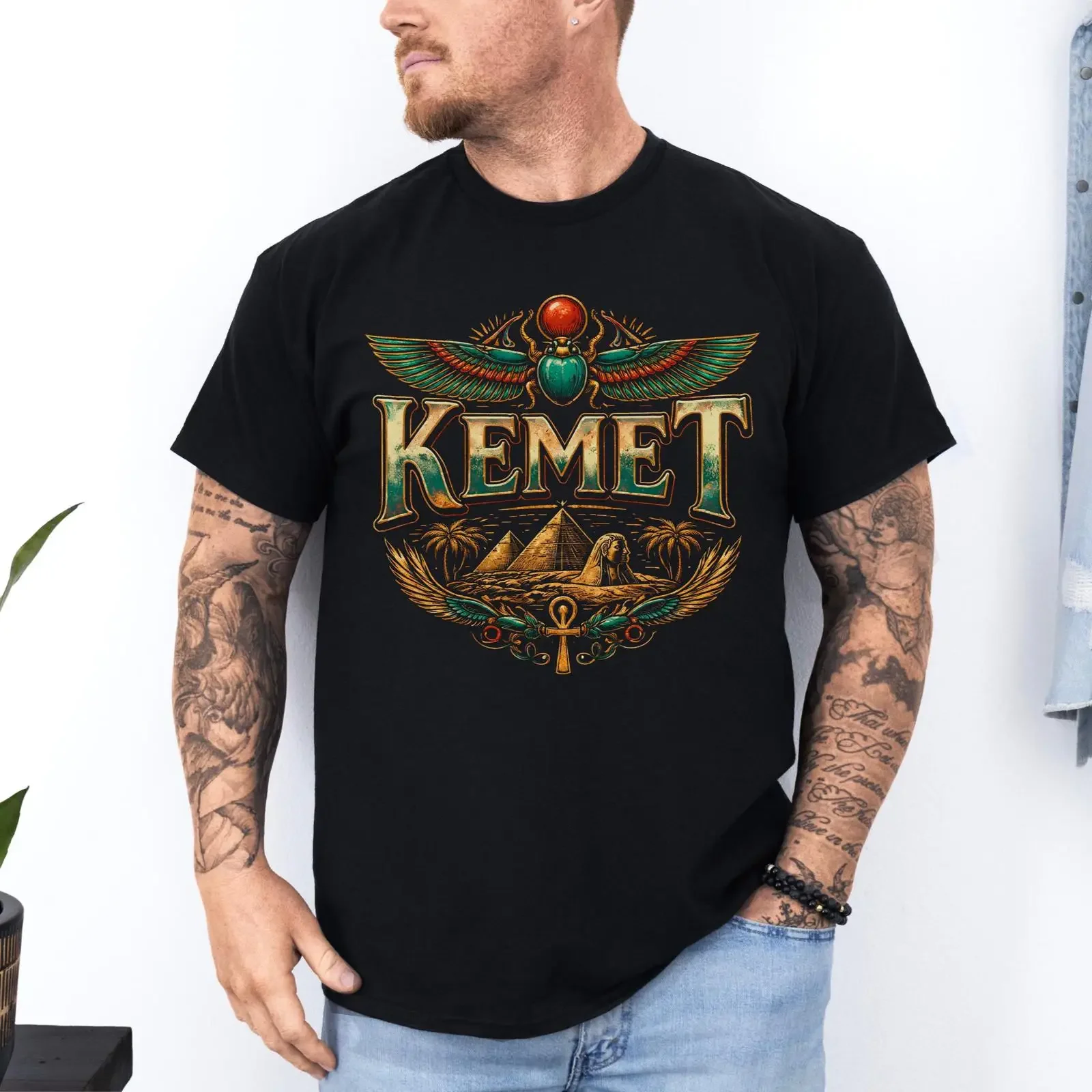 Kemet Ancient Egypt T Shirt Egyptian Scarab Pyramid Sphinx Kemetic Apparel Mythology Lover  vintage Washed Slightly Versatile