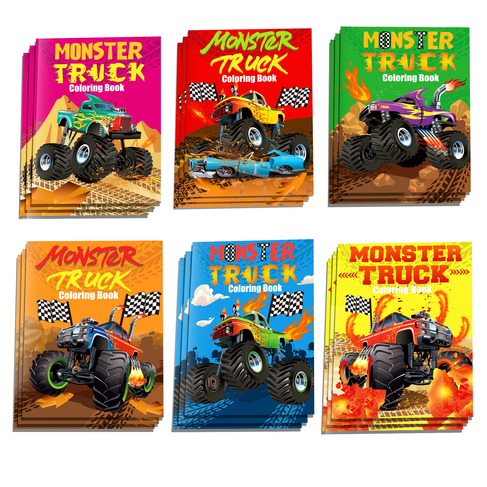 12pcs Kids Cartoon Monster Truck Game Graffiti Drawing Painting Books DIY Coloring Picture Book Baby Shower Birthday Party Gifts