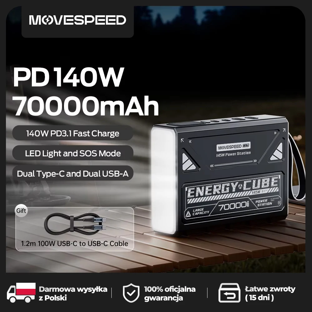 【CCC】MOVESPEED Z70 Pro Max 140W Powerbank 70000mAh Schnellladegerät Externer Akku für MacBook Laptop Outdoor Camping Power Station