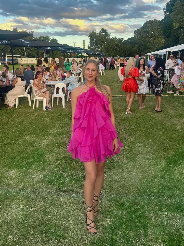 Women Summer Backless Flowy Dress Appliques Halter Neck Sleeveless Beach  Style Dresses Night Date Sexy Long Dresses Backless - AliExpress 200000345