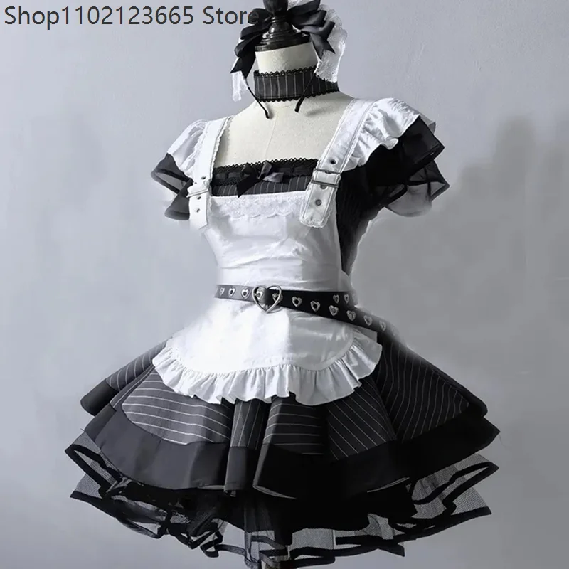 

Vintage Elegant France Maid Cosplay Dress Japanese Subculture Short Sleeve Mesh Dress White Apron Black Dress Gown Vestidos Set