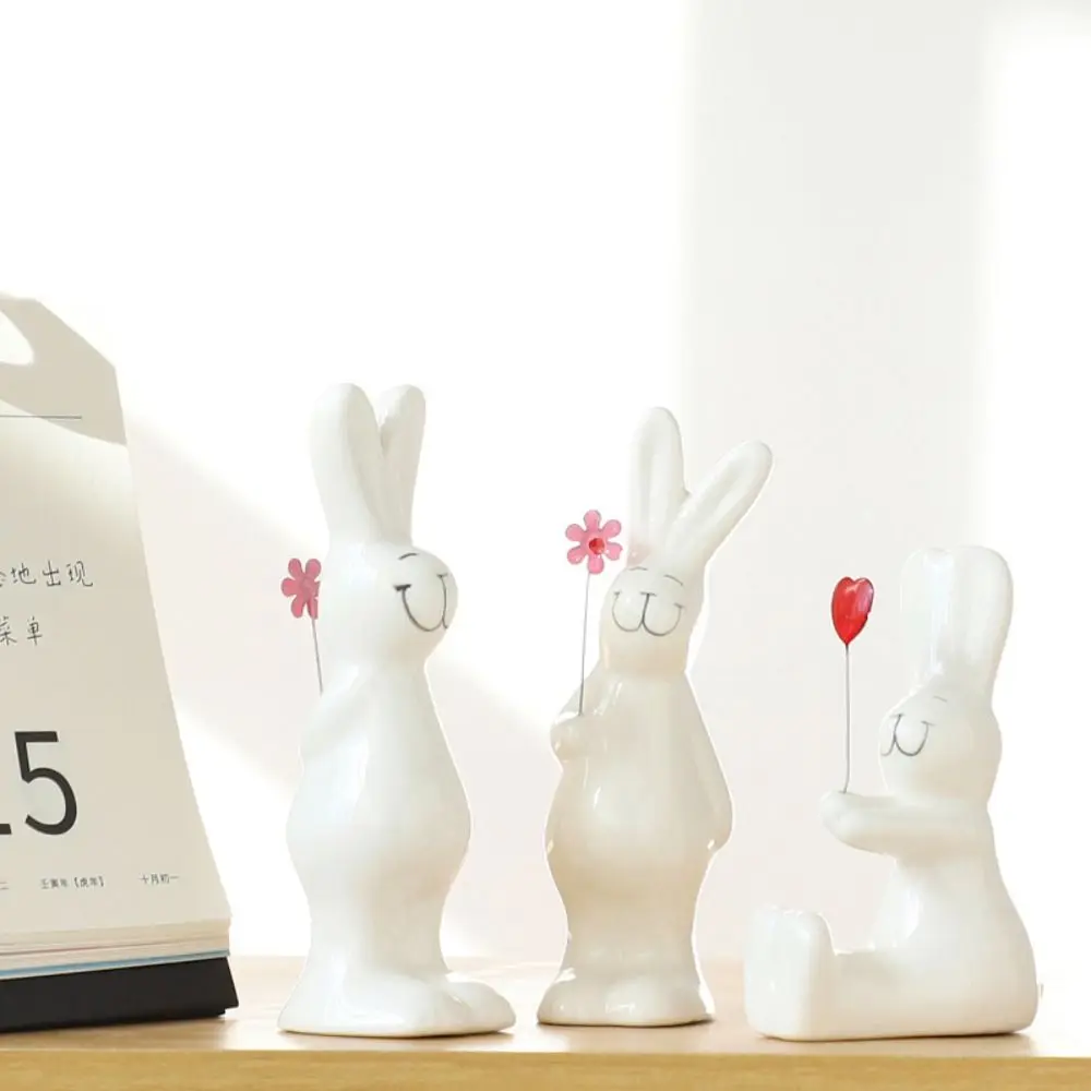 

3pcs Home Decoration Ceramic White Rabbit Ornament Handicraft Cute Bunny Statue Creative Cartoon Couple Rabbit Figurine Children