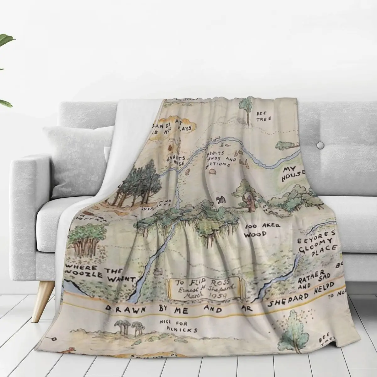 Hundred Acre Wood Map Blanket Flannel Portable Sofa Throw Blankets For Home Bedroom Travel Throws Bedspread Quilt