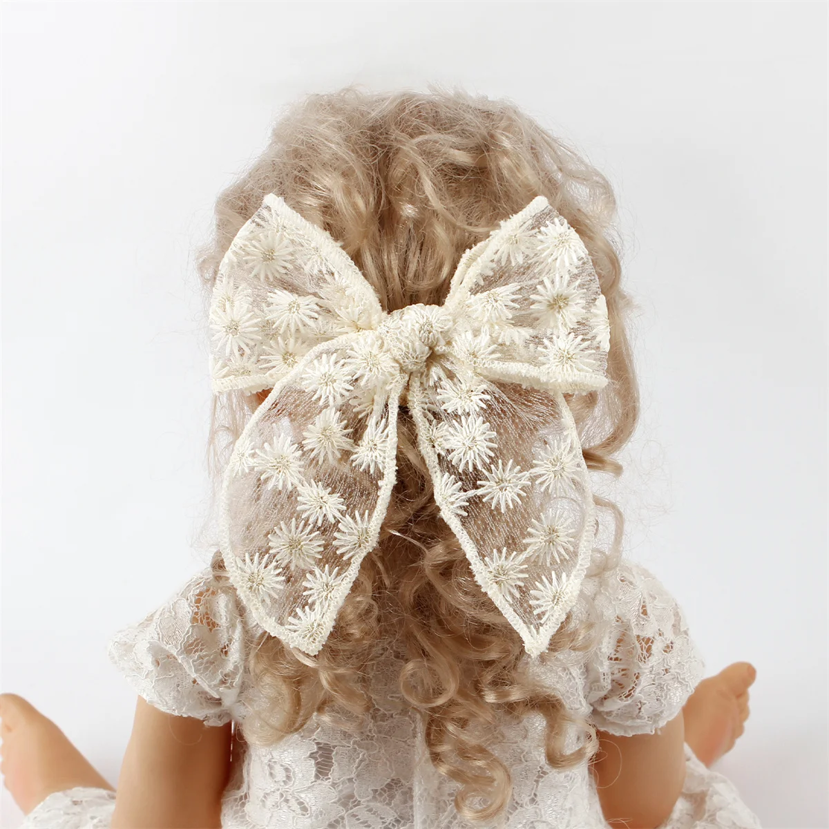 

3pcs Kids Flower Embroidery Lace Bow Hair Clips Solid Color Elegant Ponytail Decor Hair Accessoreis For Girls