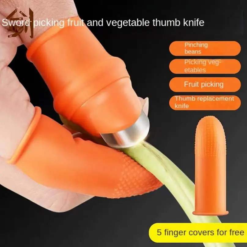 6 stücke Mangan Stahl Daumen Cutter Set Obst Picker Pflücken Gemüse Daumen Finger Ernte Messer Garten Liefert Werkzeuge