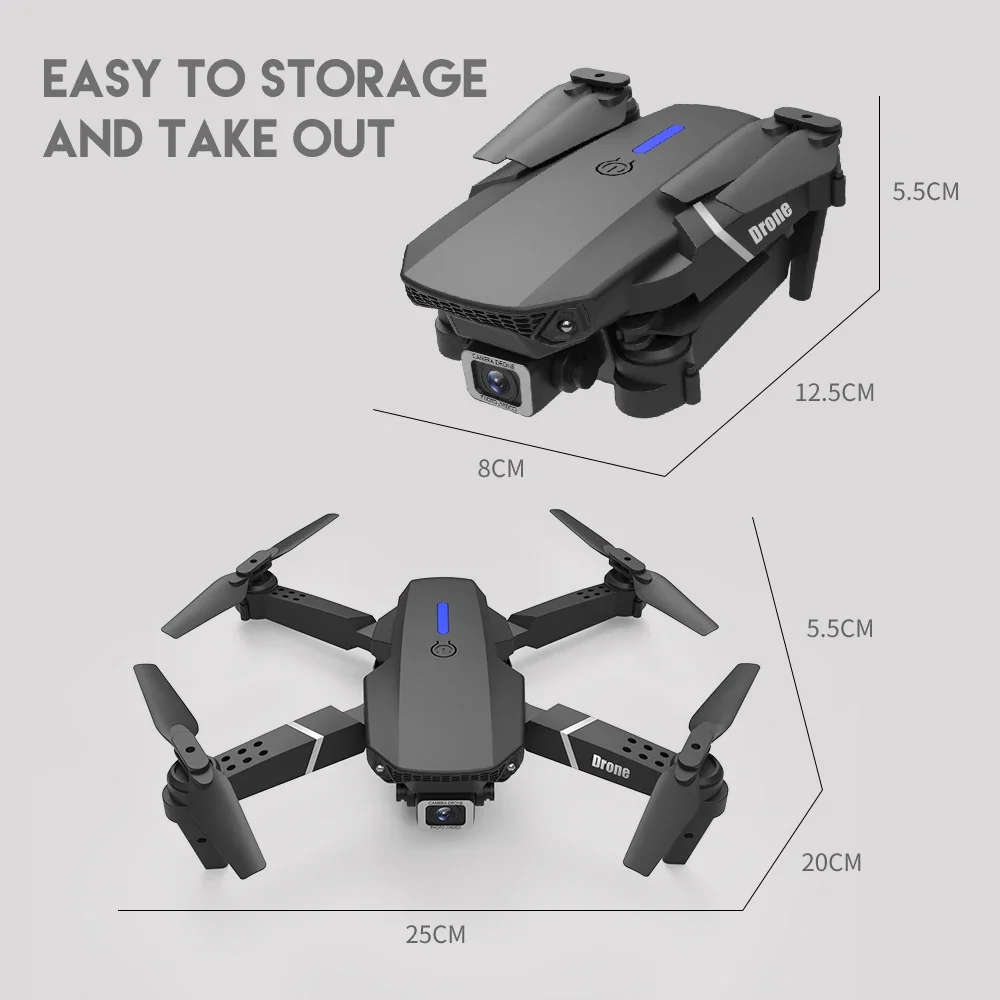 E88 Professional Mini WIFI HD 4k Drone With Camera Hight Hold Mode Foldable RC Plane Helicopter Pro Dron Toys Quadcopter Drones