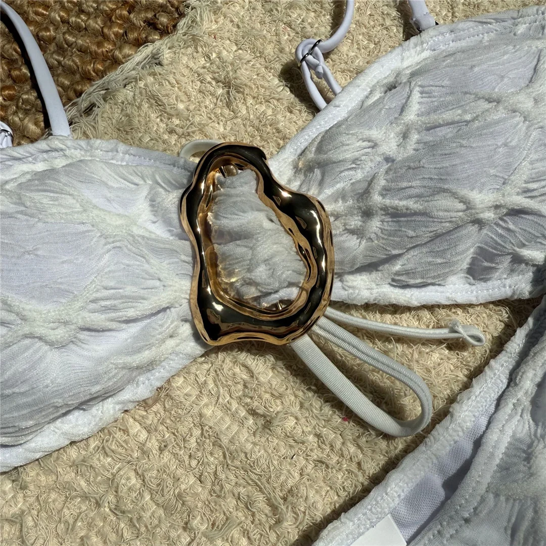 Metallring, geraffter Bikini, Damen-Badeanzug, zweiteiliges Bikini-Set, Damen-Badebekleidung, brasilianischer Schnitt, gepolsterter Badeanzug, Badeanzug, Modell V7080. – Detail 10