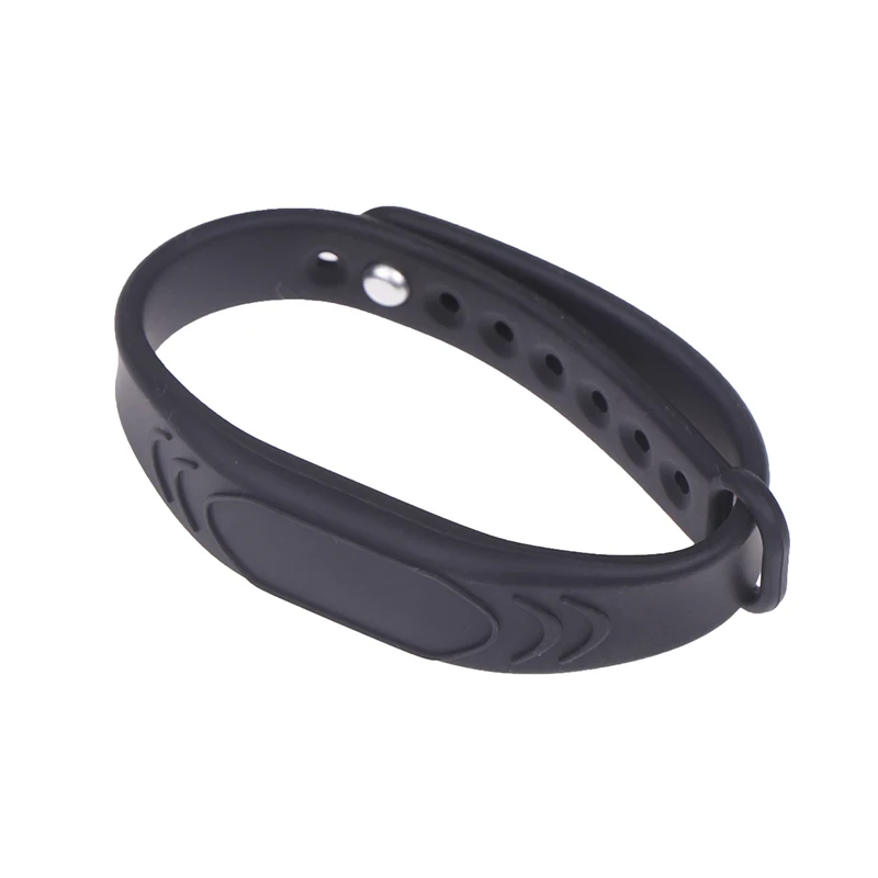 Adjustable Pure Black Silicone RFID Wristband, 125KHz/13.56MHz ISO14443A Waterproof IC Chip Bracelet