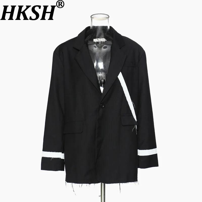 

HKSH Spring Autumn New Women's Blazer Asymmetric Color Block Notched Collar Single Button Frayed Edge Elegant Ins Jacket HK14991