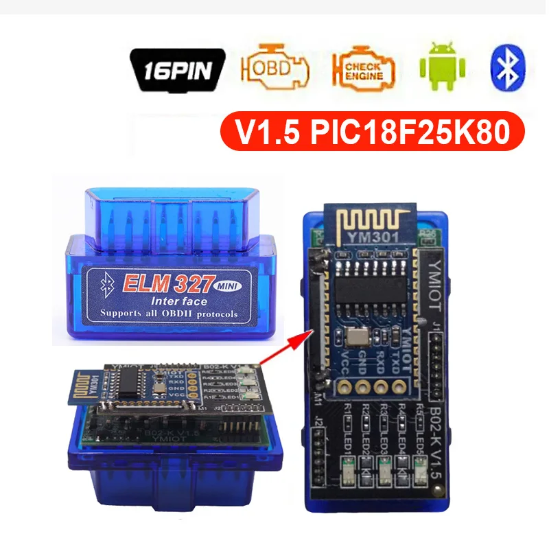 Mini Pic18F25K80 Elm327 V1.5 Bluetooth Elm 327 Obd2 Scanner Diagnostic Adapter Scan Tool Obd Obdii Code Reader