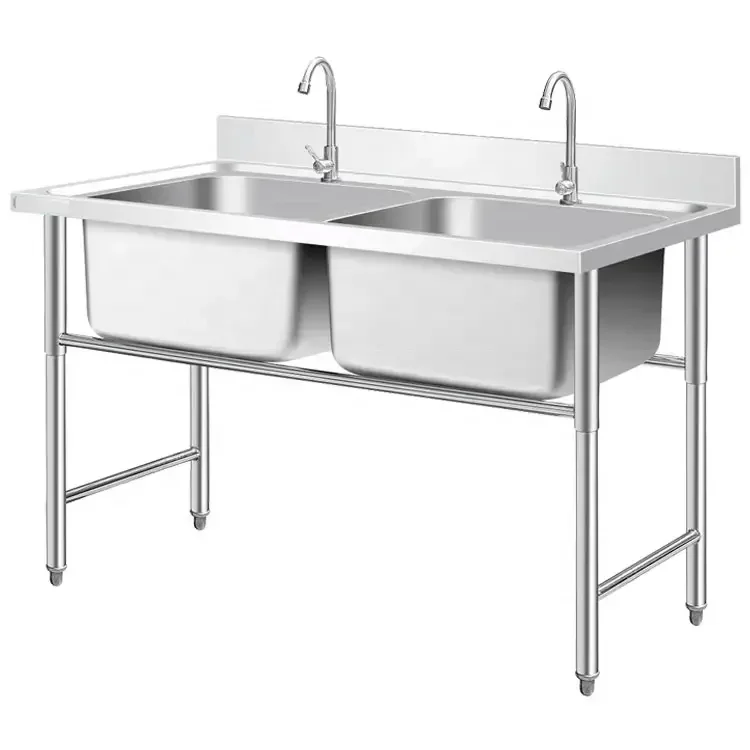 Commercial Free Standing Stainless Steel 201/304 Kitchen Laboratory Sink Work Tables Hotels Restaurant Use-Metal Material