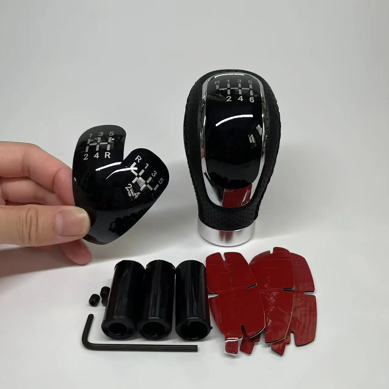 Synthetic Leather Stitch Shift Knob with Anti-Slip Design, 5/6 Speed Manual Transmission, Fit 8mm 10mm 12mm Adapter Included