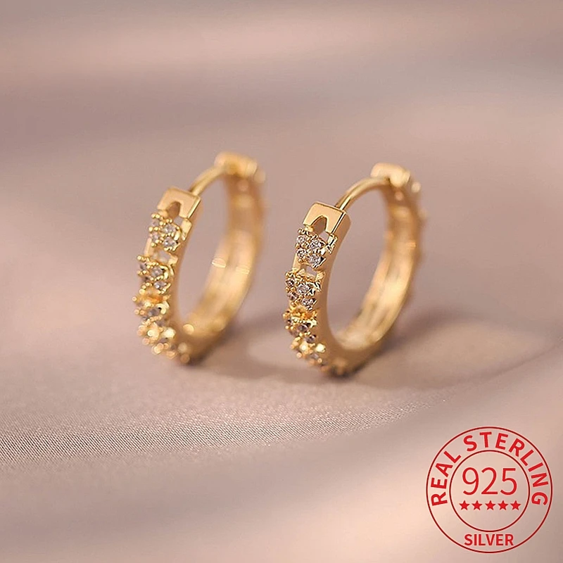 

Gazing Jewelry 925 Sterling Silver Zircon Round Hoop Earrings For Fashion Women Classic Fine Jewelry 18k Gold Accessories