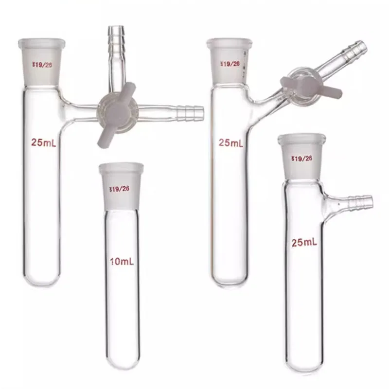 Reaction tube with PTFE three-way two-way ground arm reactor 10/25/50/100ml laboratory glass instrument