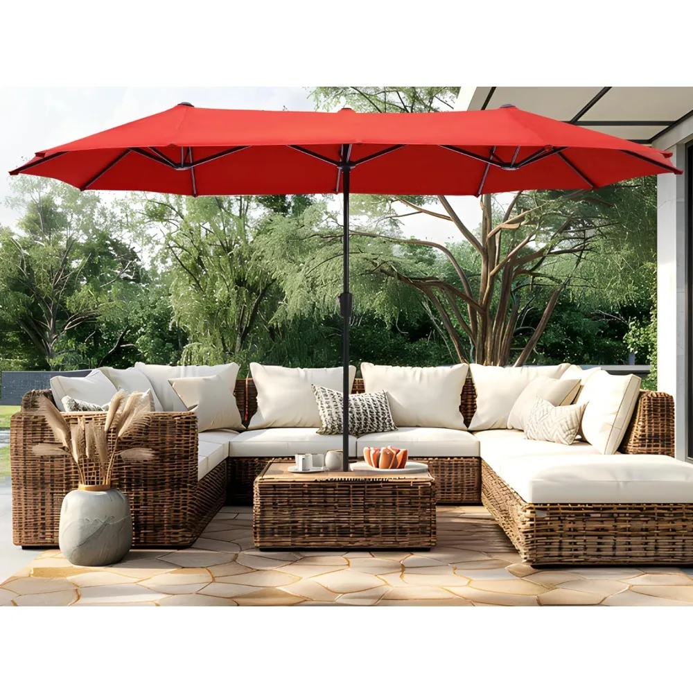 13ft Outdoor Market Umbrella Double-Sided Twin Large Patio Umbrella with Crank, Orange Red