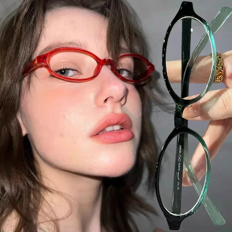 Retro Oval Glasses Women Girls Y2K Red Green Frame Glass Eyewear Decorative Computer Anti-blue Eyeglasses with Seaside Driving