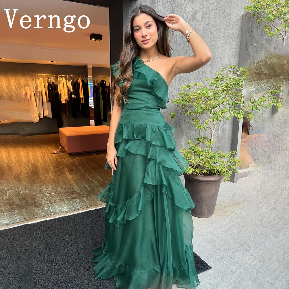 

Verngo Green Organza Evening Dress For Women One Shoulder A Line Party Dress Tiered Formal Occasion Dress Prom Dress