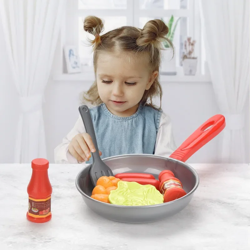 8PCS Cucina per bambini Giocattoli alimentari Simulazione Pentole Set da gioco Fai finta di giocare Pentola Bistecca Verdura Pane Hot Dog Frittata Regalo per bambini