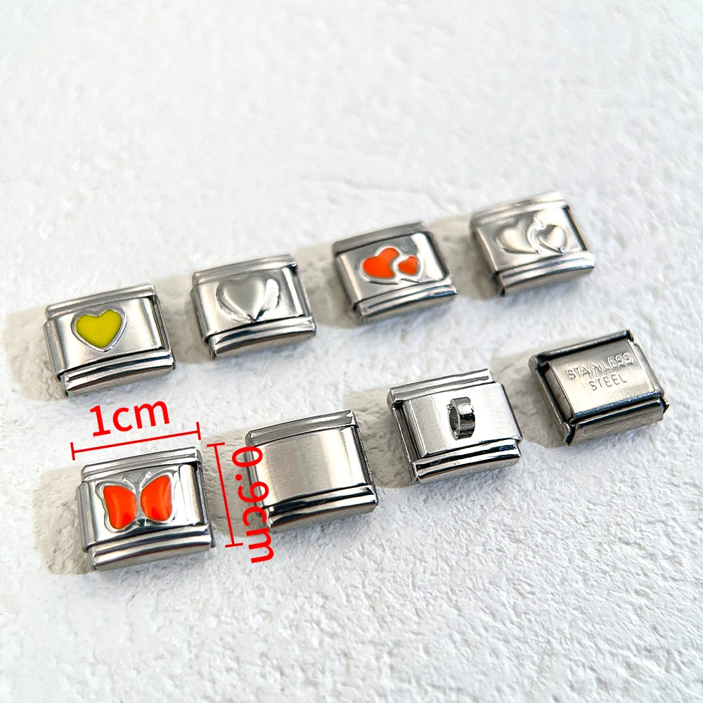 1pc Bracelet Include 18pcs Parts Stainless Steel Enamel Love Heart Star Butterfly Charms Links 9mm DIY Jewelry Making Wholesale image 6