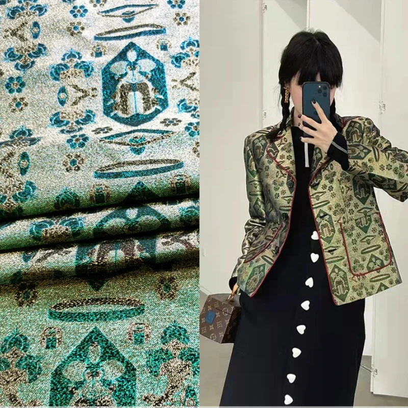 

Jacquard Brocade Fabric Spring Autumn Tinsel Trench Coat Dress Stiff Fabrics Fashion Design Embroidery Cloth by the Meter