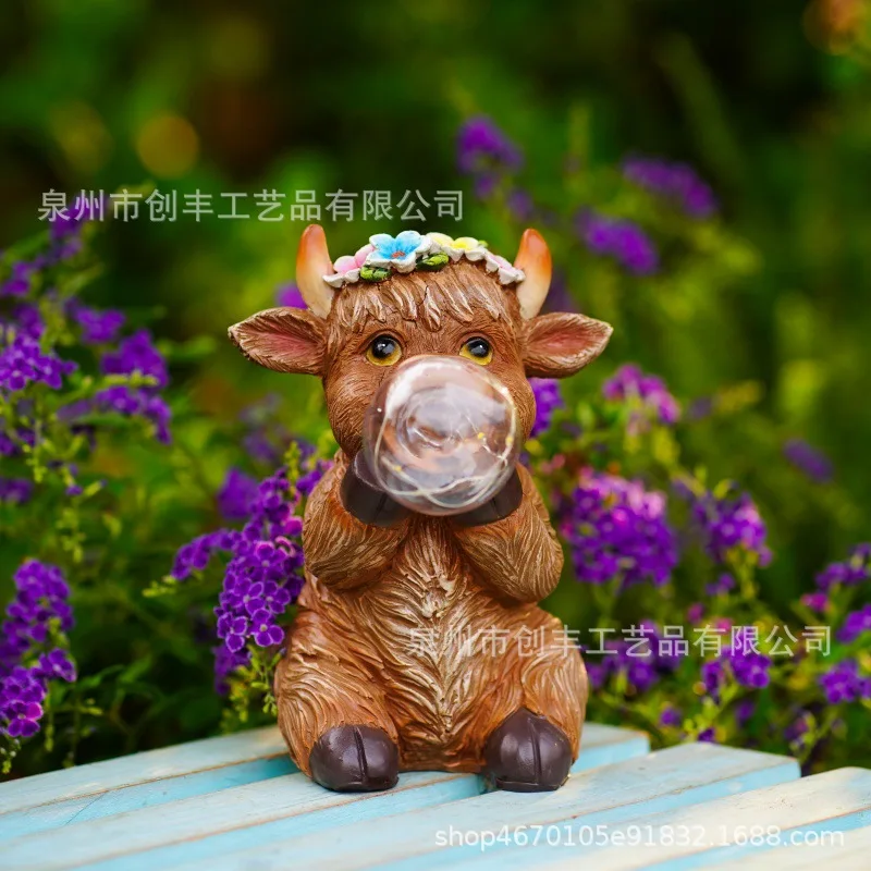 

Solar Niu Niu Blowing Bubble Light Outdoor Garden Simulation Animal Resin Crafts Ornament Decorative Night Light