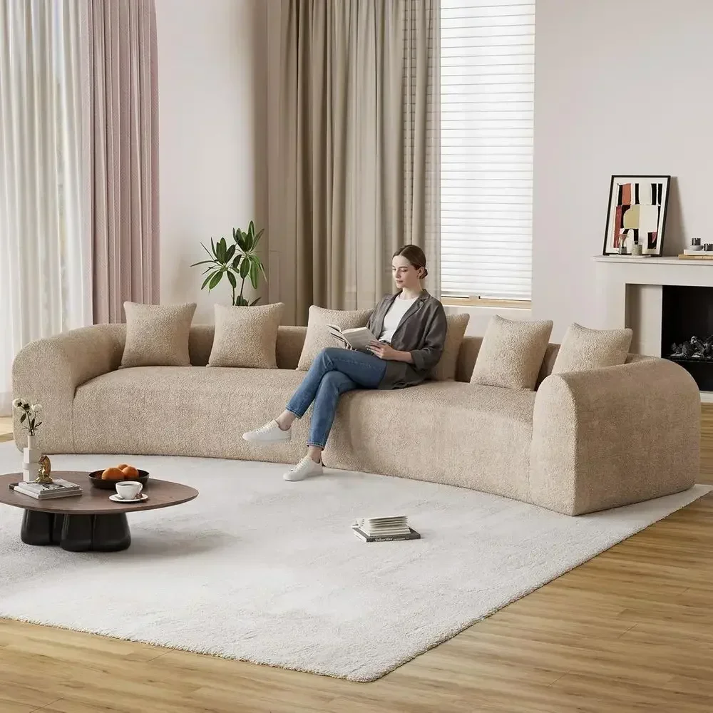 6-Seater Oversized Curved Sofa Sectional with Deep Seat, Wide Armrests, and 6 Pillows in Chenille Fabric for Living Room, Ready