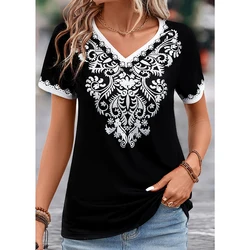 Tribal Ethnic Style 3D Print T-Shirts Women Fashion Vintage Streetwear Short Sleeve V-Neck T Shirt Girl Tees Tops Woman Clothing