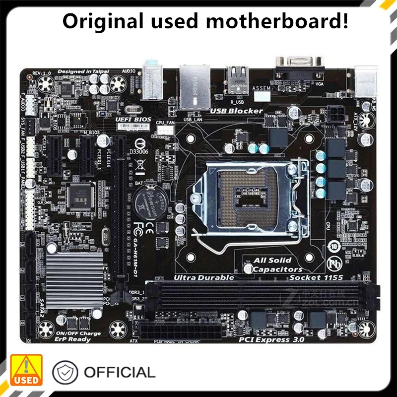 

H61 GA-H61M-D1 H61M-D1 Used Desktop Board H61 Slot LGA1155 DDR3 Motherboard SATA2 USB2.0 Support I3 I5 I7