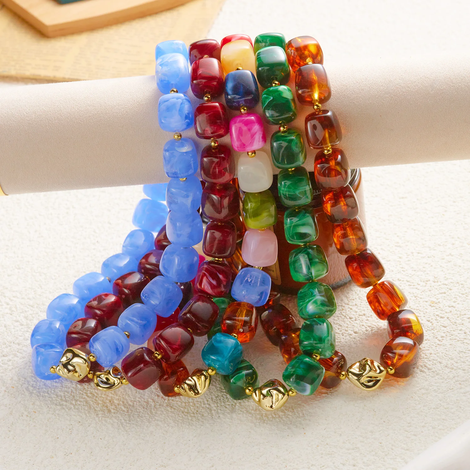 Böhmische Harz-Quadratperlen-Halsketten für Damen und Herren, Vintage Glatte Unregelmäßige Geometrie-Choker, Party-Schmuck-Geschenk – Detail 5