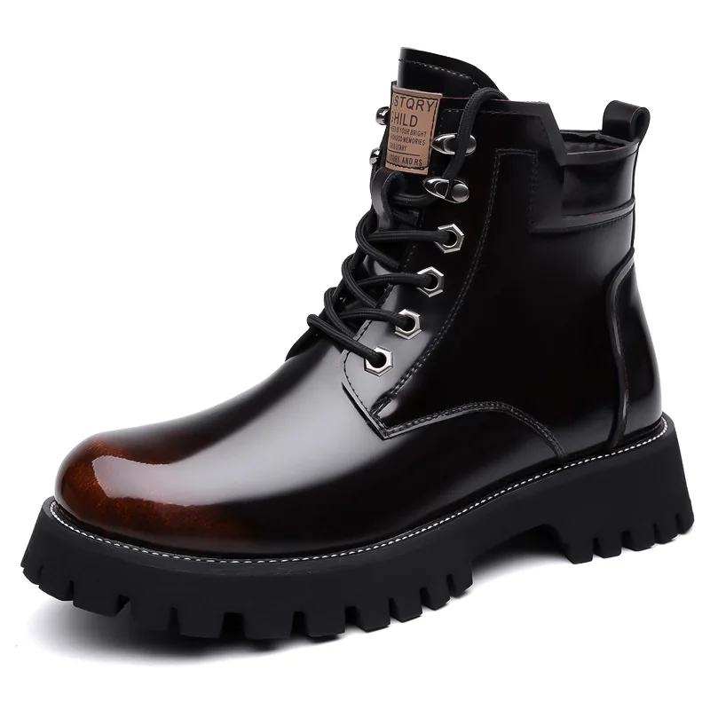 

Новые зимние высокие хлопковые ботинки для мужчин, сохраняющие тепло флисовые модные повседневные зимние ботинки, мужская обувь из лакированной кожи на платформе, мужская обувь