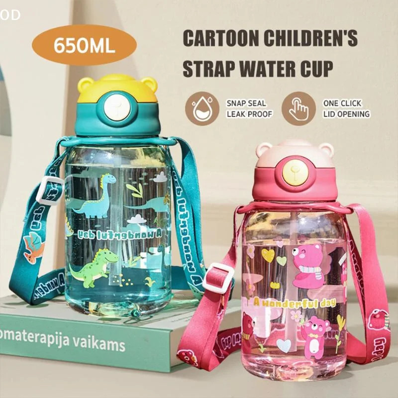 650ML Cartoon Kids Water Bottle With Leak Proof One Click Lid And Adjustable Strap Perfect For School Outdoor Use