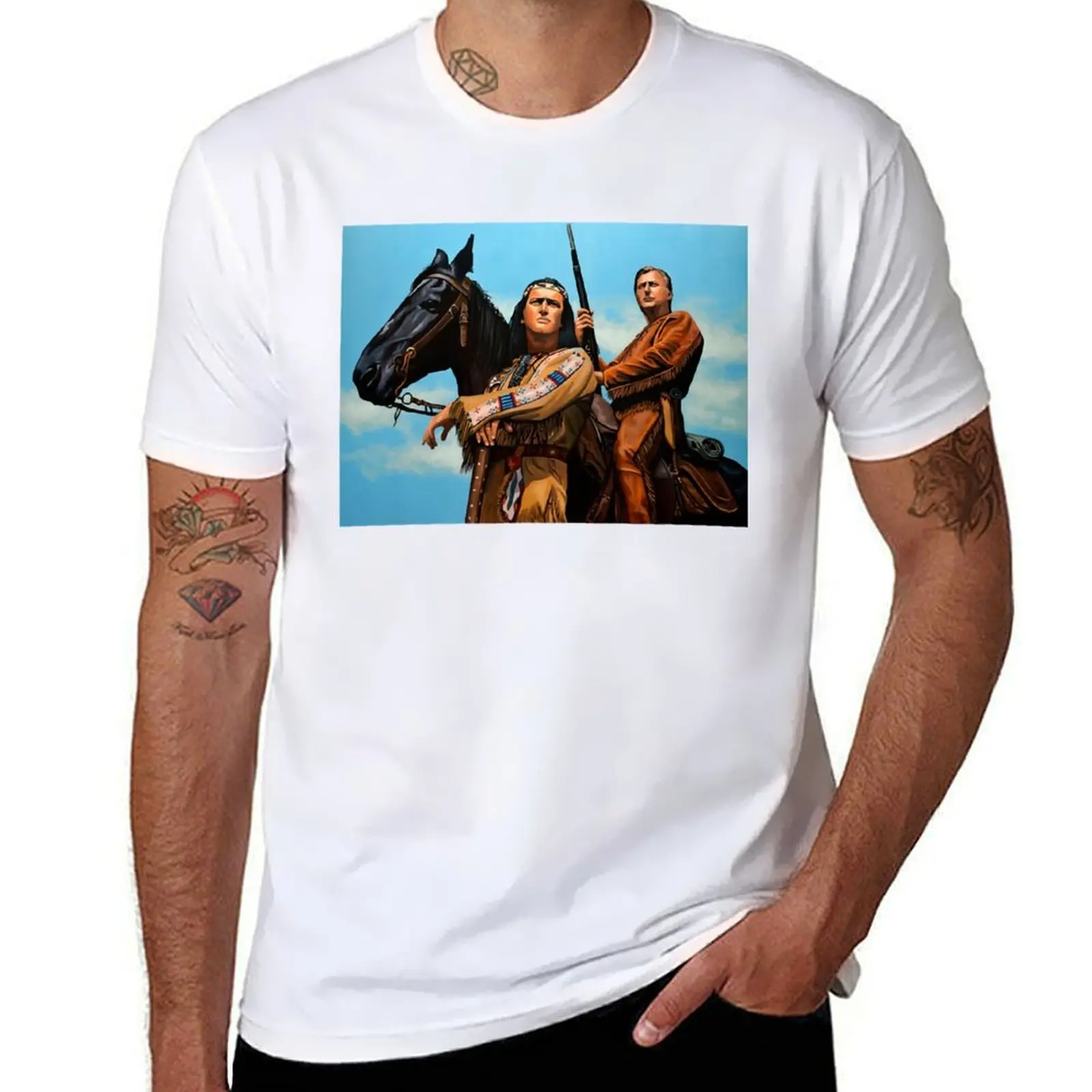 

Winnetou and Old Shatterhand Painting T-Shirt t shirts for man cotton man t shirt heavy cotton T-Shirt