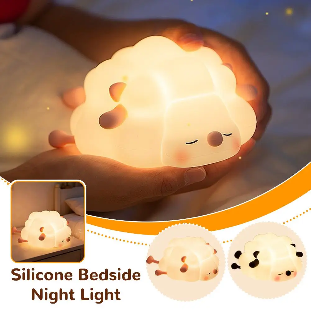 Cute Big Face Rabbit Silicone Night Light - Touch Sensor LED Lamp With Timer-Rechargeable Tap Control LED Lamp For Kids Bedroom
