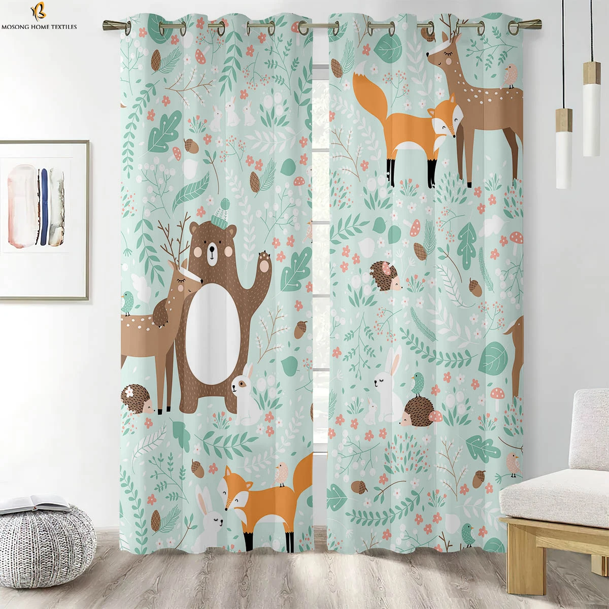 

Forest Animal Cartoon Printed Curtains Children's Room Curtains Bedroom Living Room Study Decorative Curtains 2 Pieces