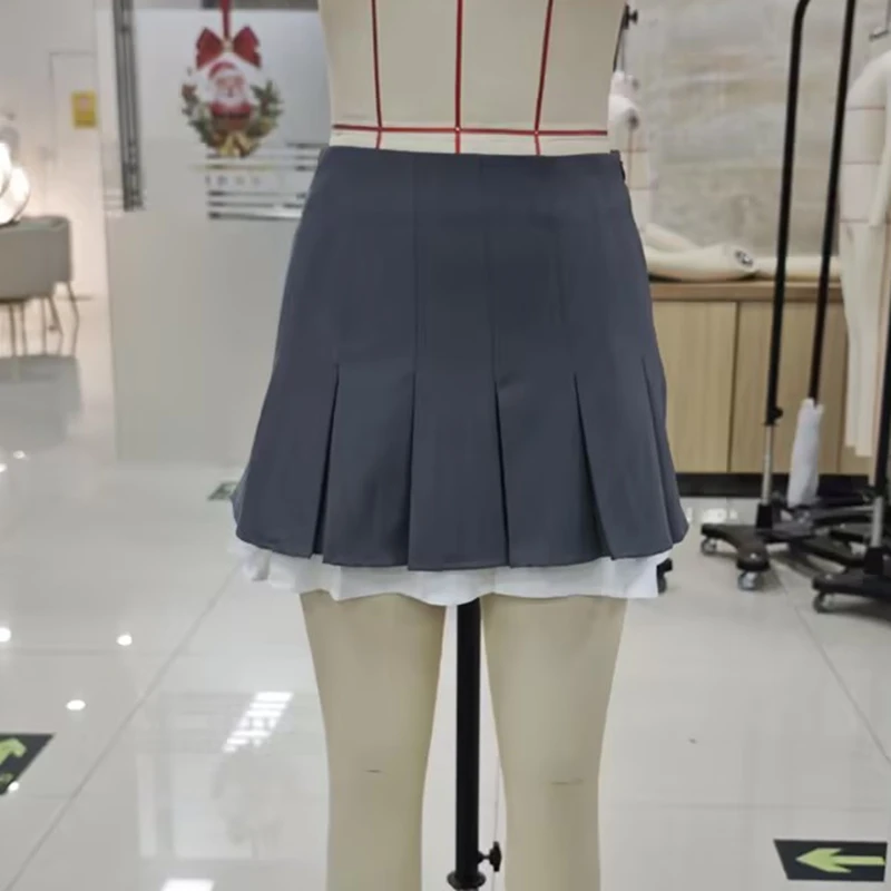 Basic High Waist Pleated Mini Skirt for Women Summer A-Line Patchwork Streetwear Skirt